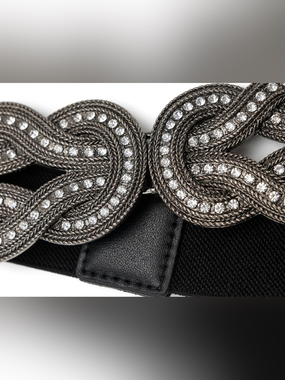 Black Elastic Stretch Belt Double Knot Rhinestones - Picture 3 of 9